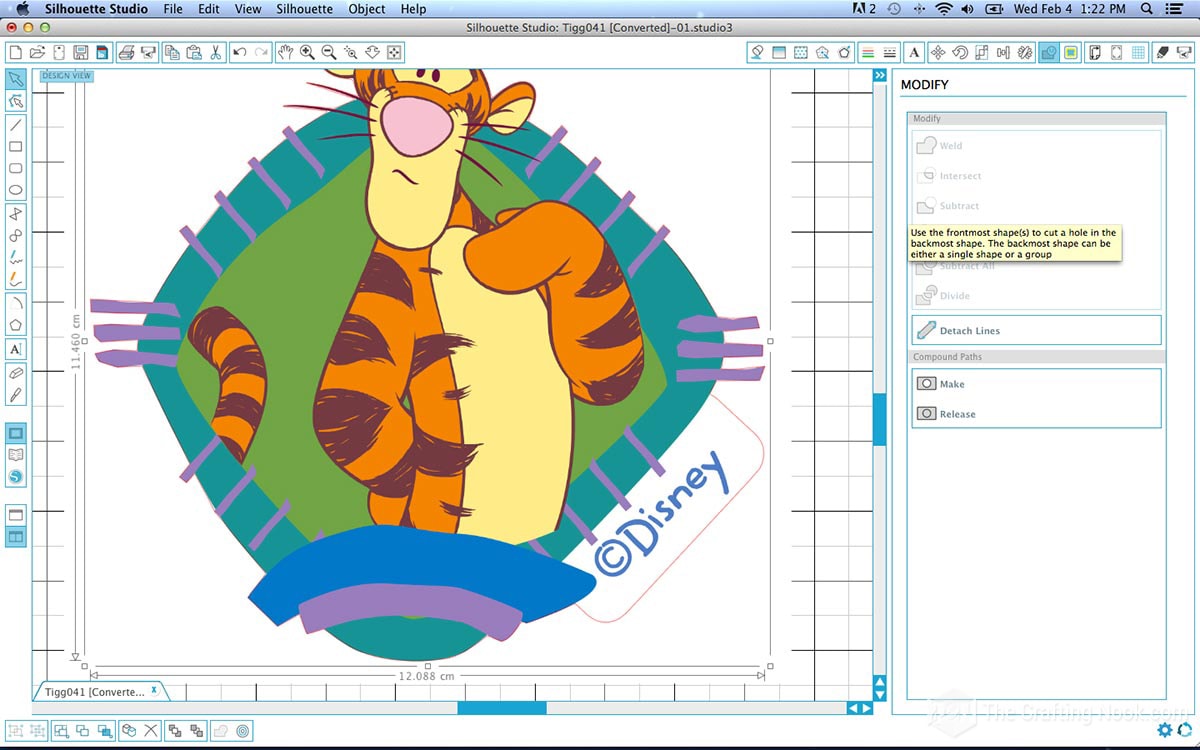 close up of design in the silhouette studio software