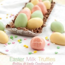 Easter Milk Truffles {Bolitas de Leche Condensada} #easterrecipe #eastereggs #milktruffles #bolitasdelechecondensada