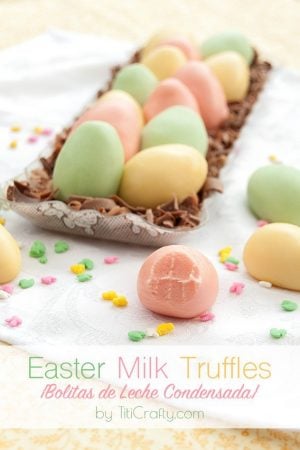 Easter Milk Truffles {Bolitas de Leche Condensada} #easterrecipe #eastereggs #milktruffles #bolitasdelechecondensada