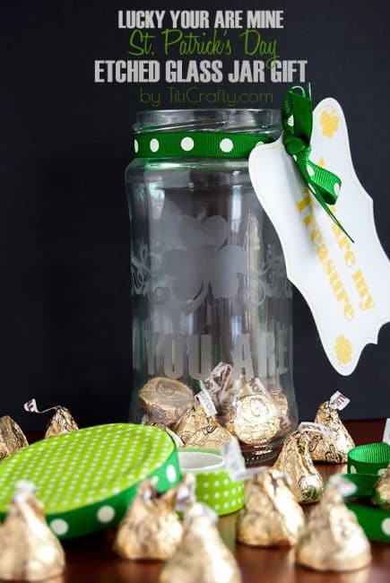 St. Patrick's Day Etched Glass Jar Gift 