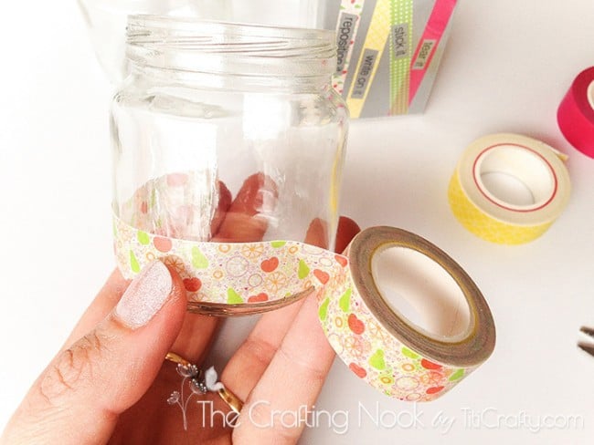 closer view of a jar with washi tape in the bottom