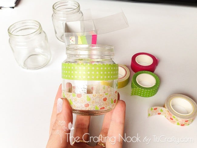 closer view of a jar with washi tape in the bottom and top