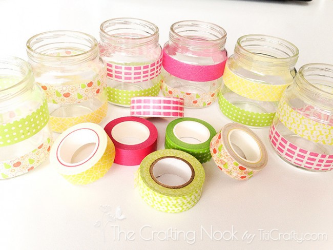 view a many jars with washi tape applied