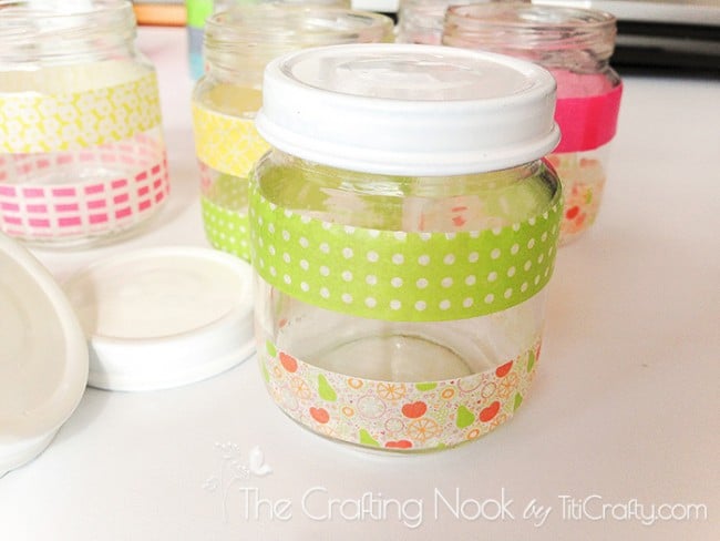 closeup of a Washi Tape Recycled Jar