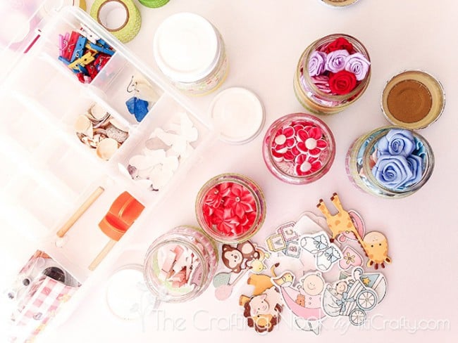 top view of Washi Tape Recycled Jars with some stuff