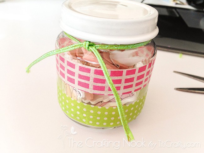 closeup of Washi Tape Recycled Jar done