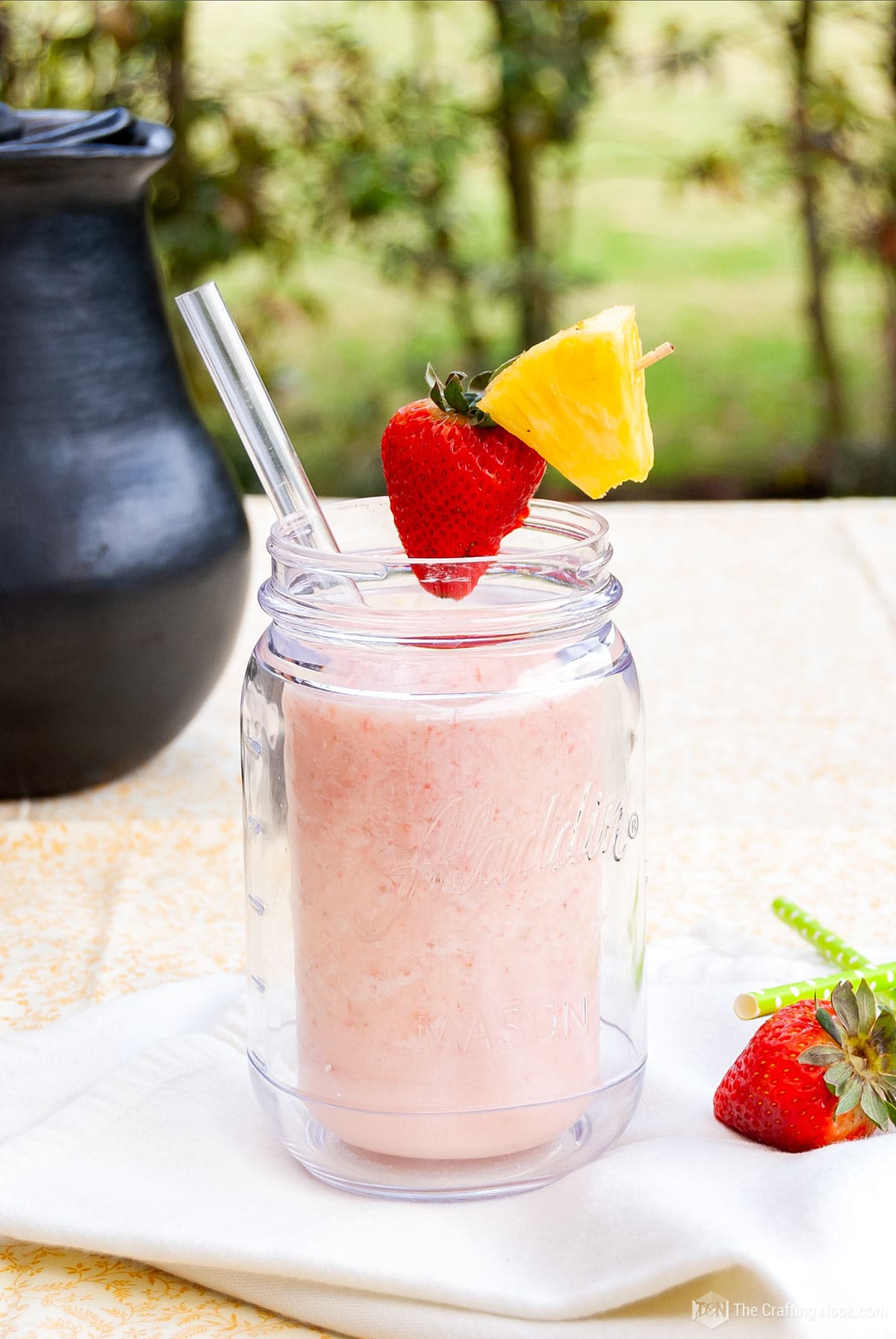 view of glass with Strawberry Pina Colada