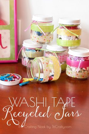 Washi Tape Recycled Jars tutorial #washitapecraft #washitapeproject #recycledcraft