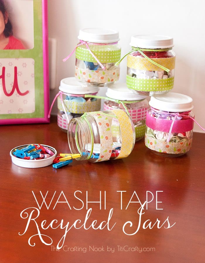 Washi Tape Recycled Jars tutorial #washitapecraft #washitapeproject #recycledcraft