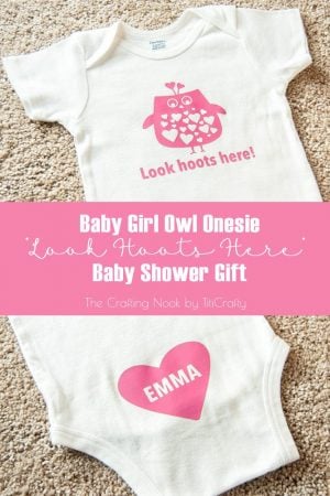 Baby Girl Owl Onesie Baby Shower Gift #babyshowerideas #owlonesie #onesiedecoration #silhouetteprojects