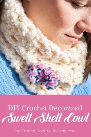 DIY Decorated Swell Shell Crochet Cowl #ScarfWeek2015 #Crochetpattern #diyscarfideas