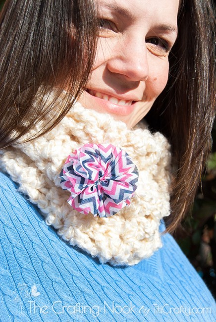 Decorated Swell Shell Crochet Cowl ready