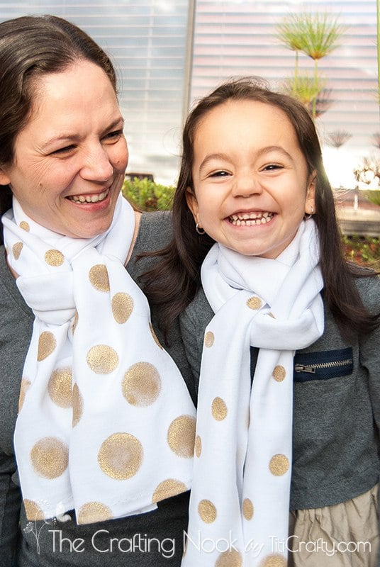 mother and daughter wearing Gold Polka Dots Scarf image 8