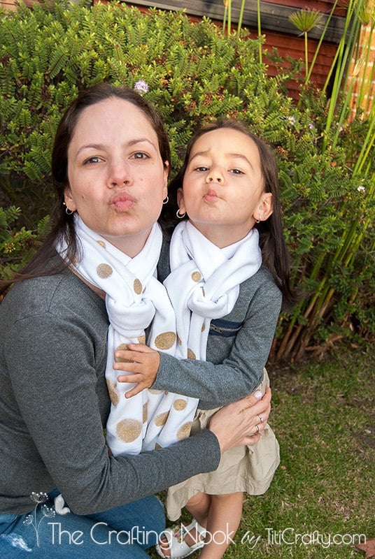 mother and daughter wearing Gold Polka Dots Scarf image 6