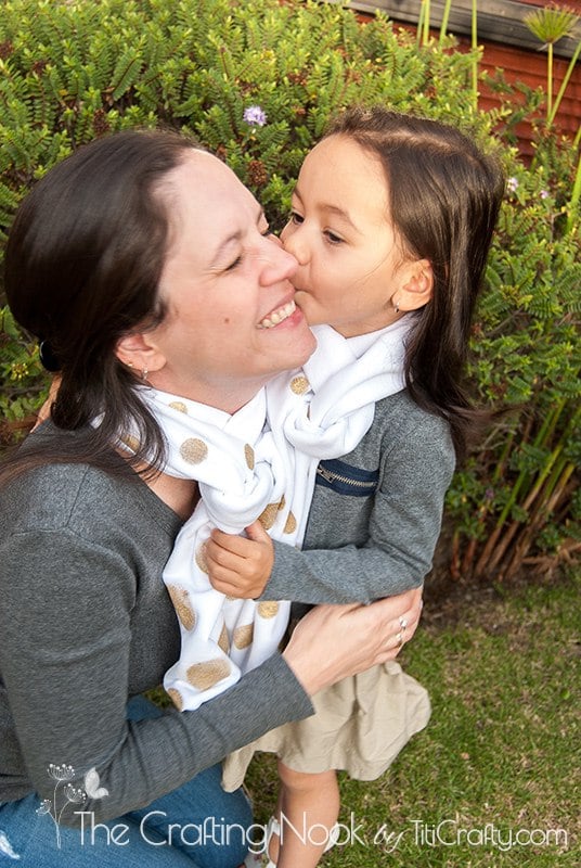 mother and daughter wearing Gold Polka Dots Scarf image 5