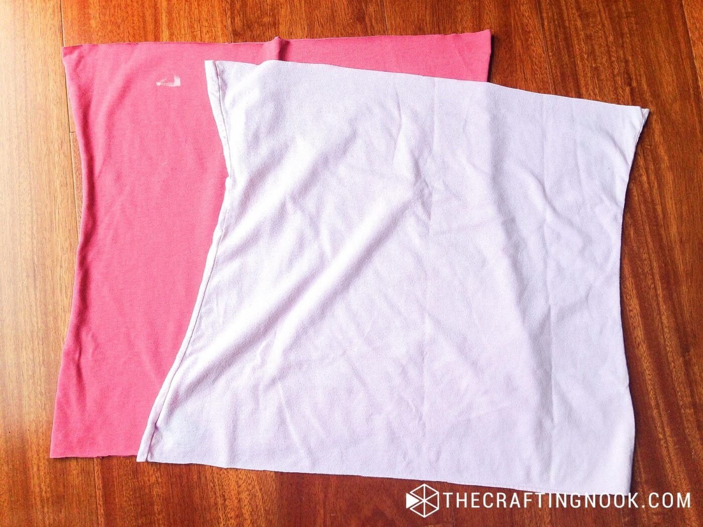 view of the two cut T-shirt pieces