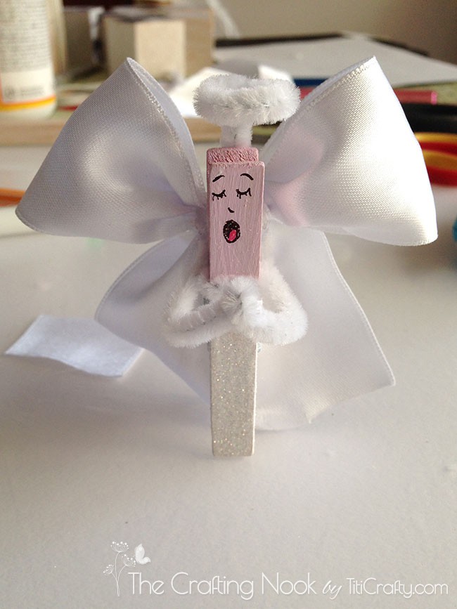 closeup of Clothespin Angel Ornaments done