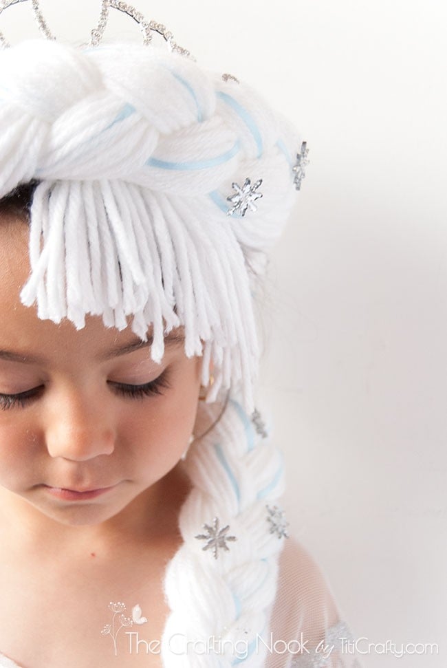 A closeup of the DIY Elsa Braid on the girl's head