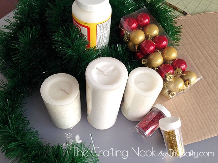 Glitter Christmas Candle Centerpiece supplies