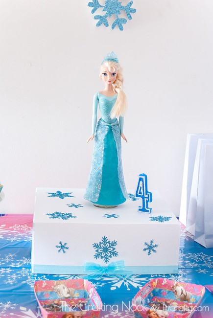 front view of Elsa doll on the cake box
