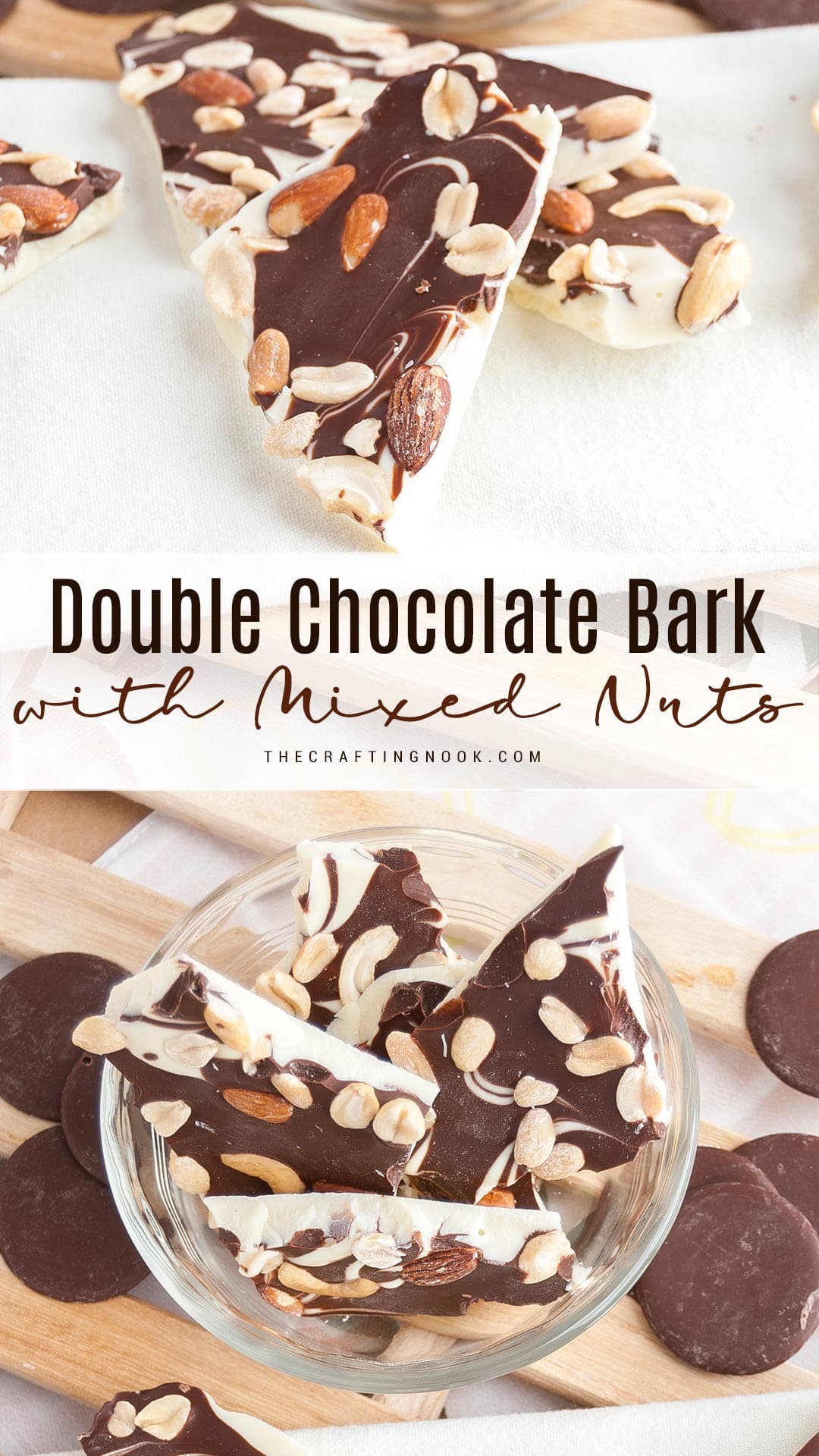 3-Ingredients Double Chocolate Bark with Minex nuts Pinterest image with title overlay