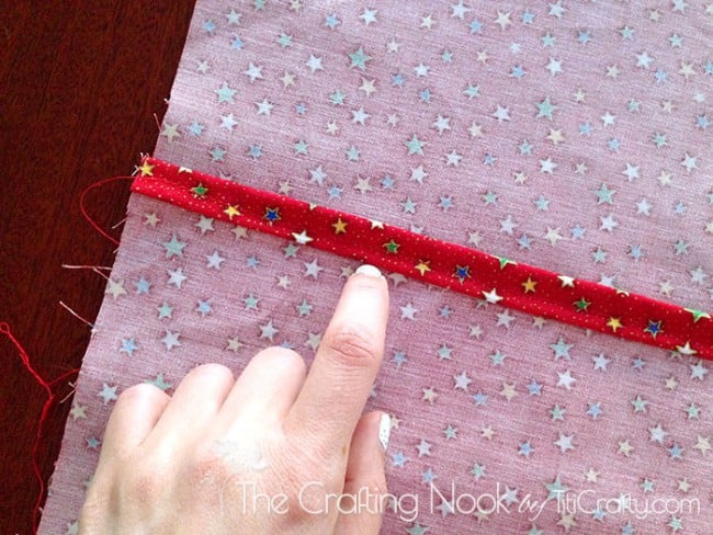 Hemming the raw edges of the back panels of the envelope pillowcase