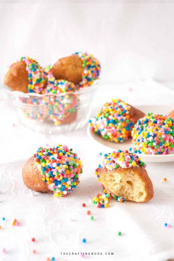 White Chocolate Glazed Donut Holes – Brazilian Bolinhos de Chuva Cover Image