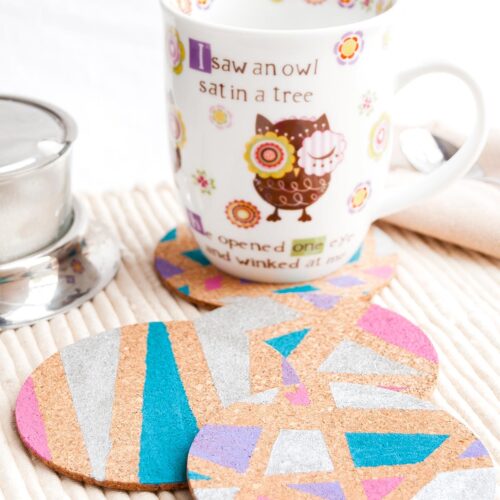 DIY Geometric Painted Cork Coasters Cover Image