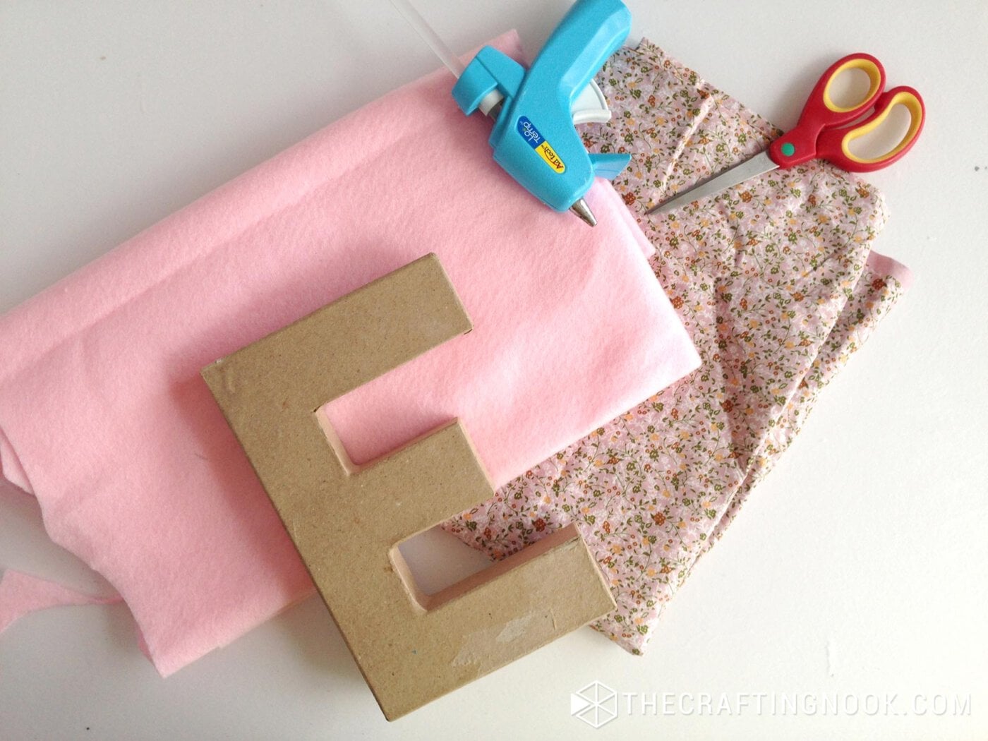 Supplies to make DIY Fabric Covered Letters with flowers