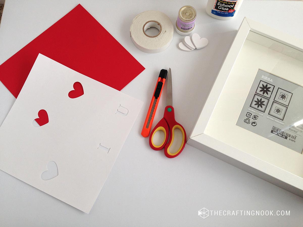 image of the Paper Heart Shadow Box supplies