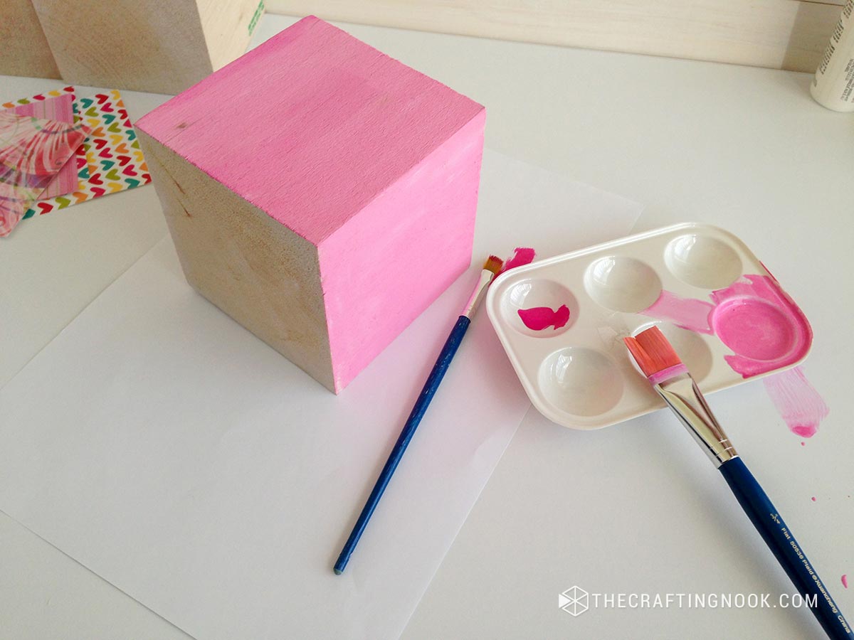 painting a piece of wooden block