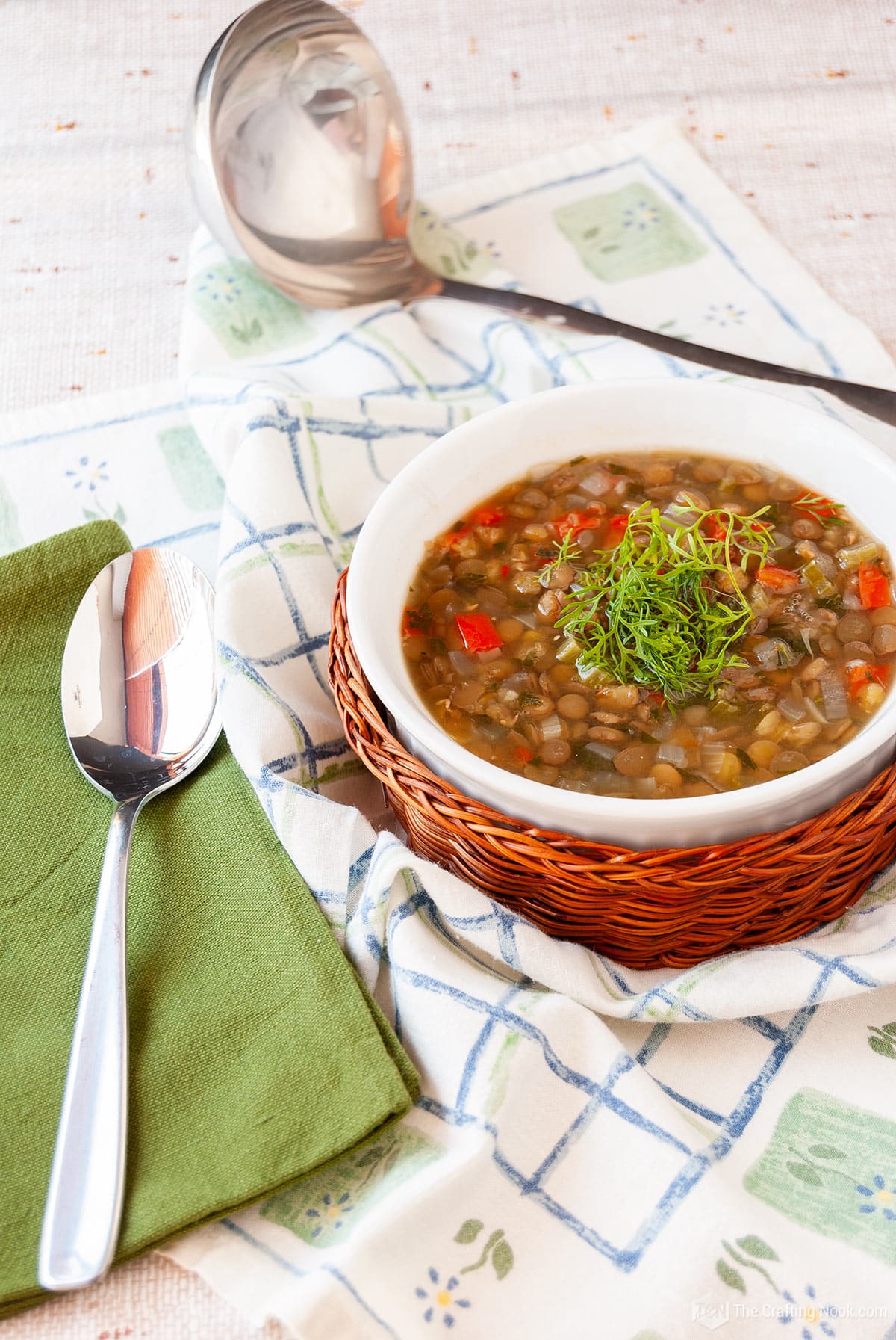 Partial view of the Vegetarian Lentil Soup Recipe in a dish