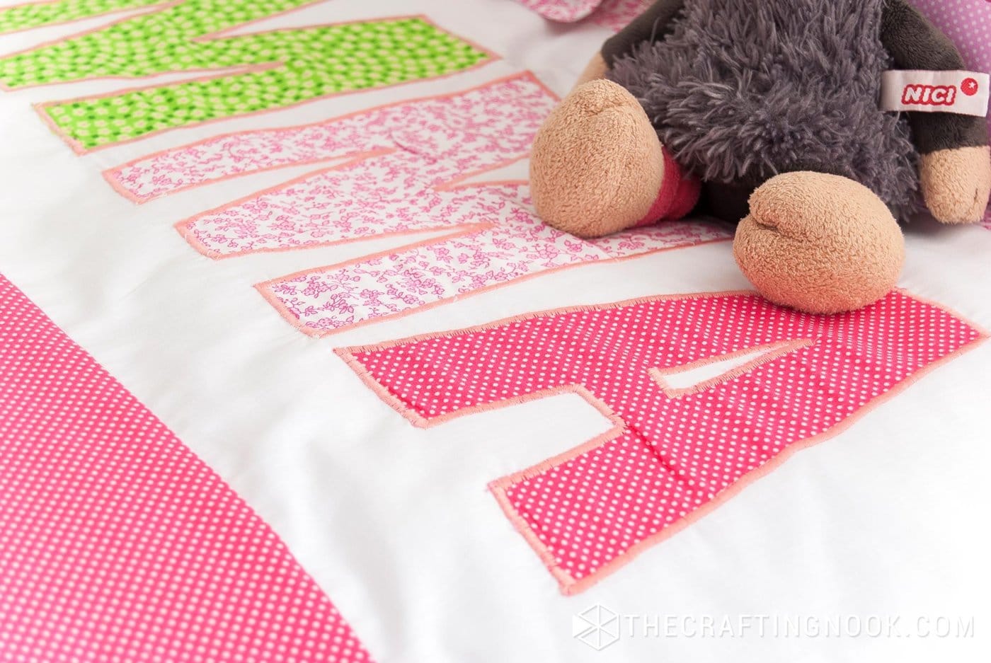 closeup of letters of the diy Duvet Cover Set for Girls