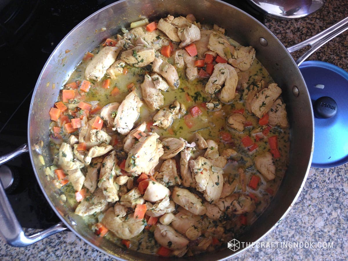 the Curry Stewed Chicken in the pan while preparation