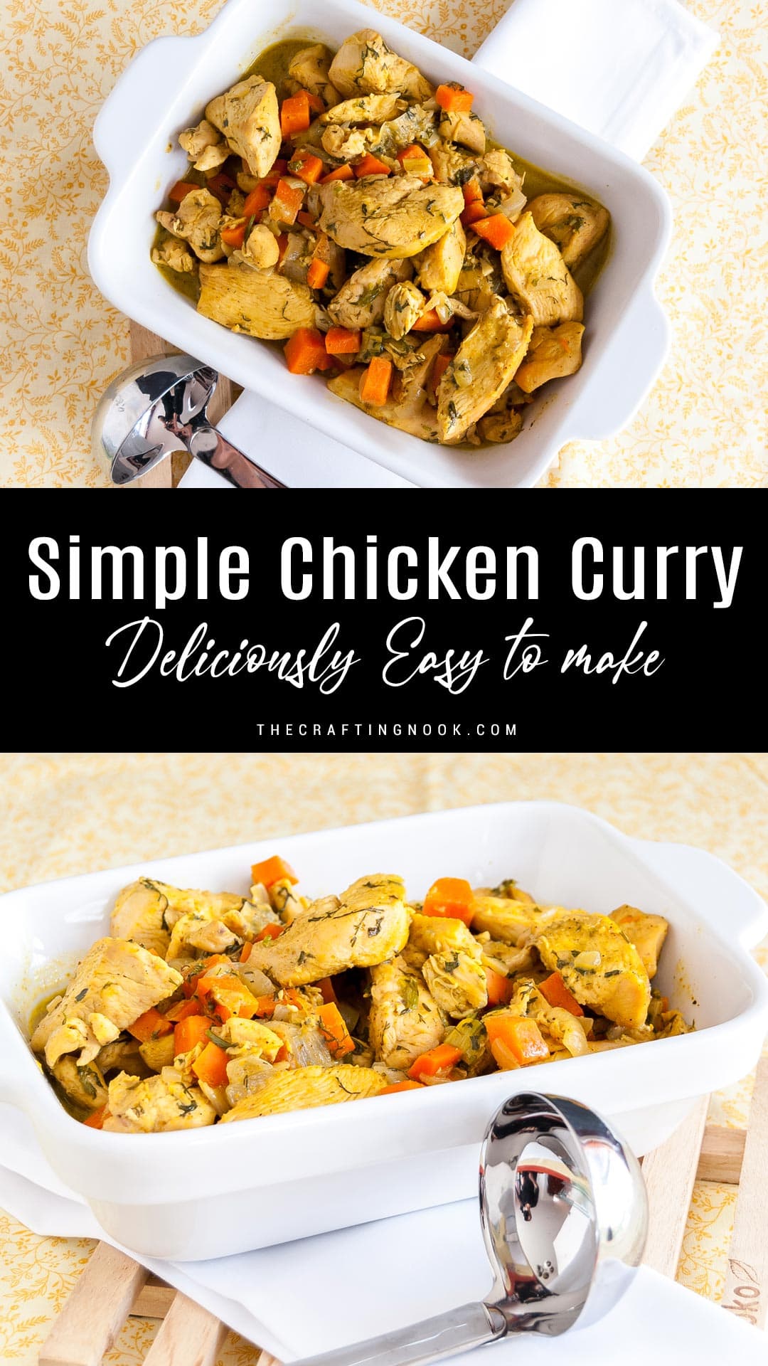 Simple Chicken Curry Pinterest cover image with title text overlay