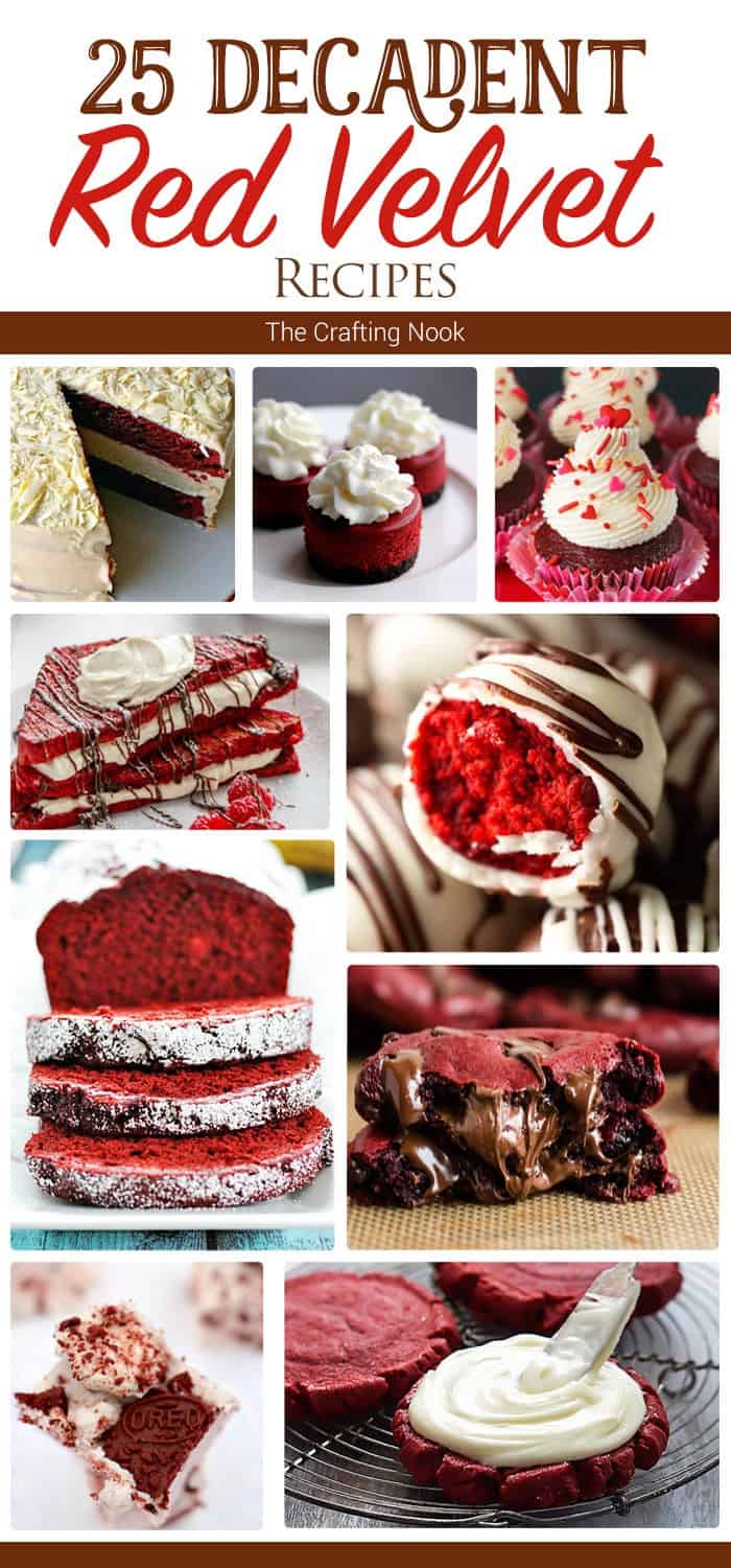 25 Decadent Red Velvet Recipes cover image with text overlay