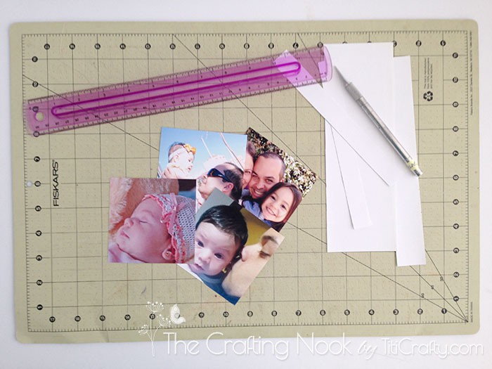 cutting the printed photos on a cutting mat