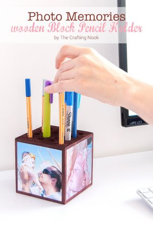 Cute Photo Memories Wooden Block Pencil Holder