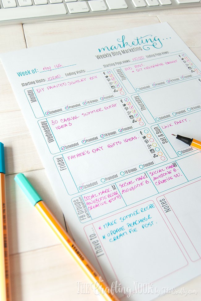 closer view of Weekly Blog Marketing Printable