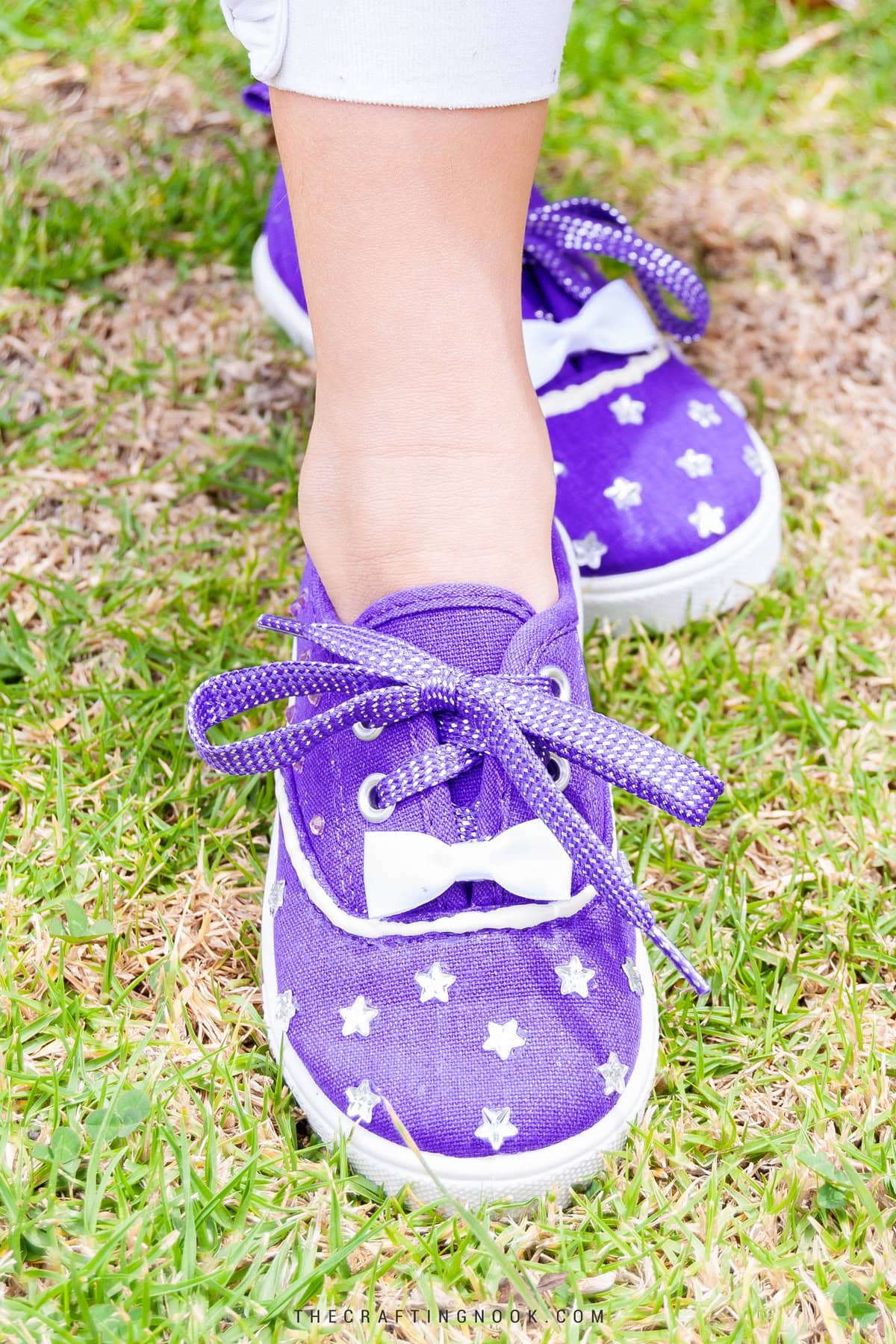 DIY Rhinestone Shoes for Girls decorated with cute rhinestones and ribbon bows. Feature image