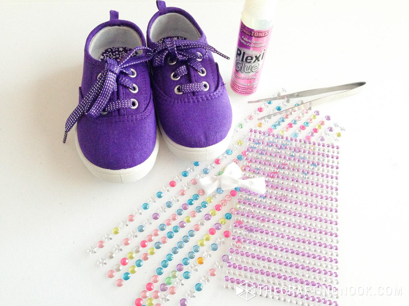 view of DIY Rhinestone Shoes supplies