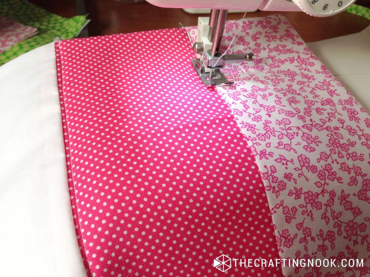 sewing the quilt with the machine