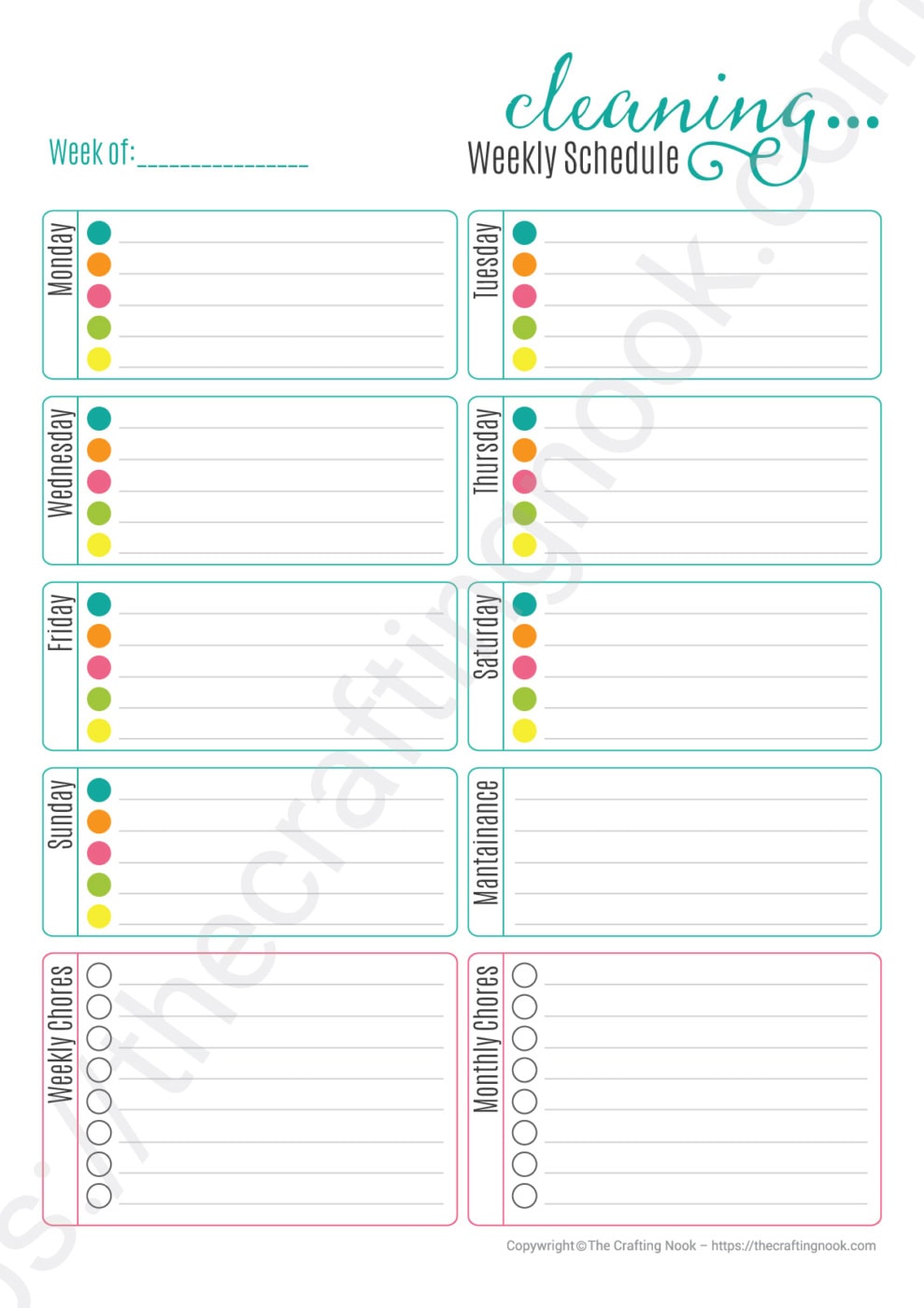 Free Printable Weekly Cleaning Schedule A4 Size Sample