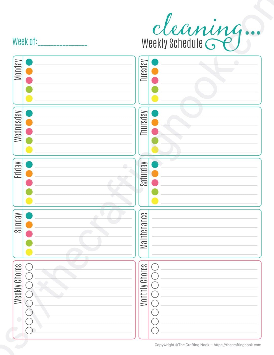 Free Printable Weekly Cleaning Schedule Letter Size Sample