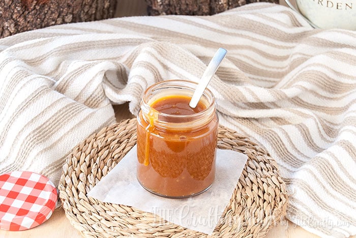 view of caramel sauce inside container