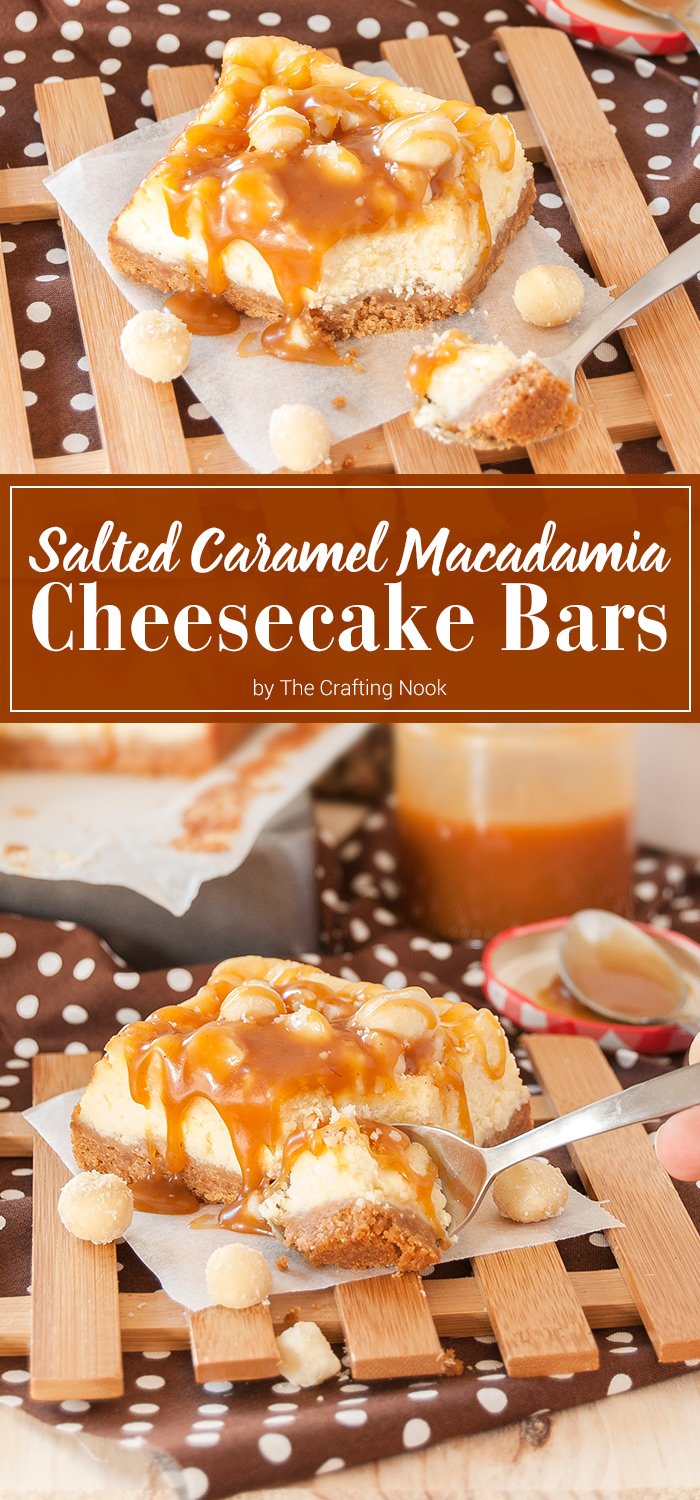 Salted Caramel Macadamia Nut Cheesecake Bars | The Crafting Nook