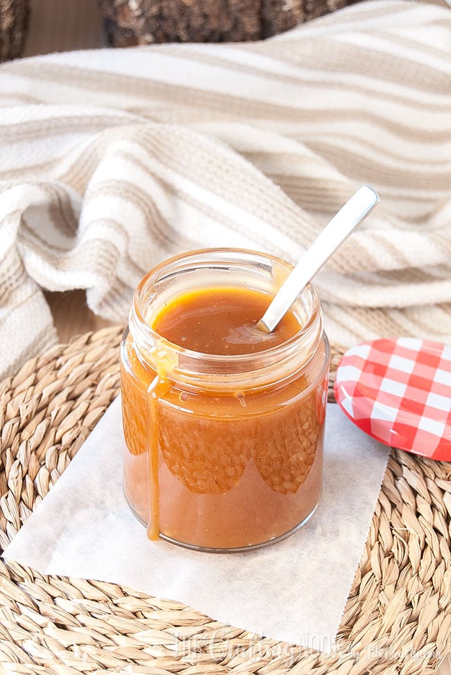 closer view of caramel sauce inside container