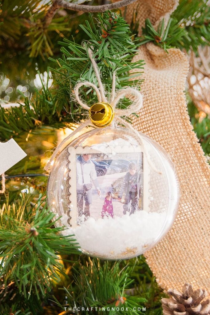 Cute DIY Memory Keepsake Christmas Ornament Snow Globe on the tree by me