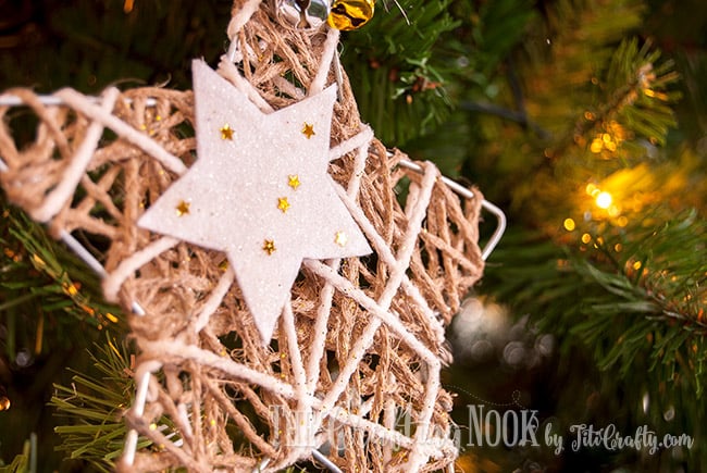 other close-up of twine star on the tree