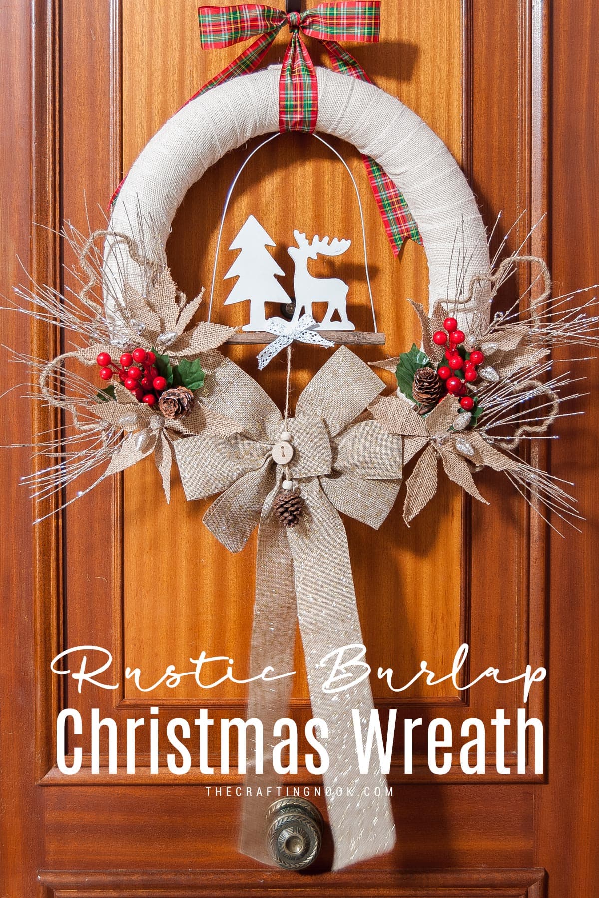 Rustic Burlap Christmas Wreath cover Image with Title Text Overlay